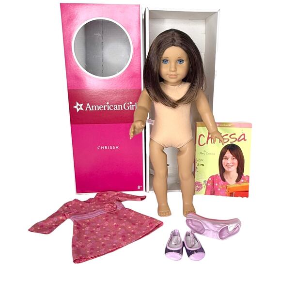 American Girl Of Year Chrissa Doll In Meet Outfit Dress Shoes Panties Book Box - Picture 2 of 12